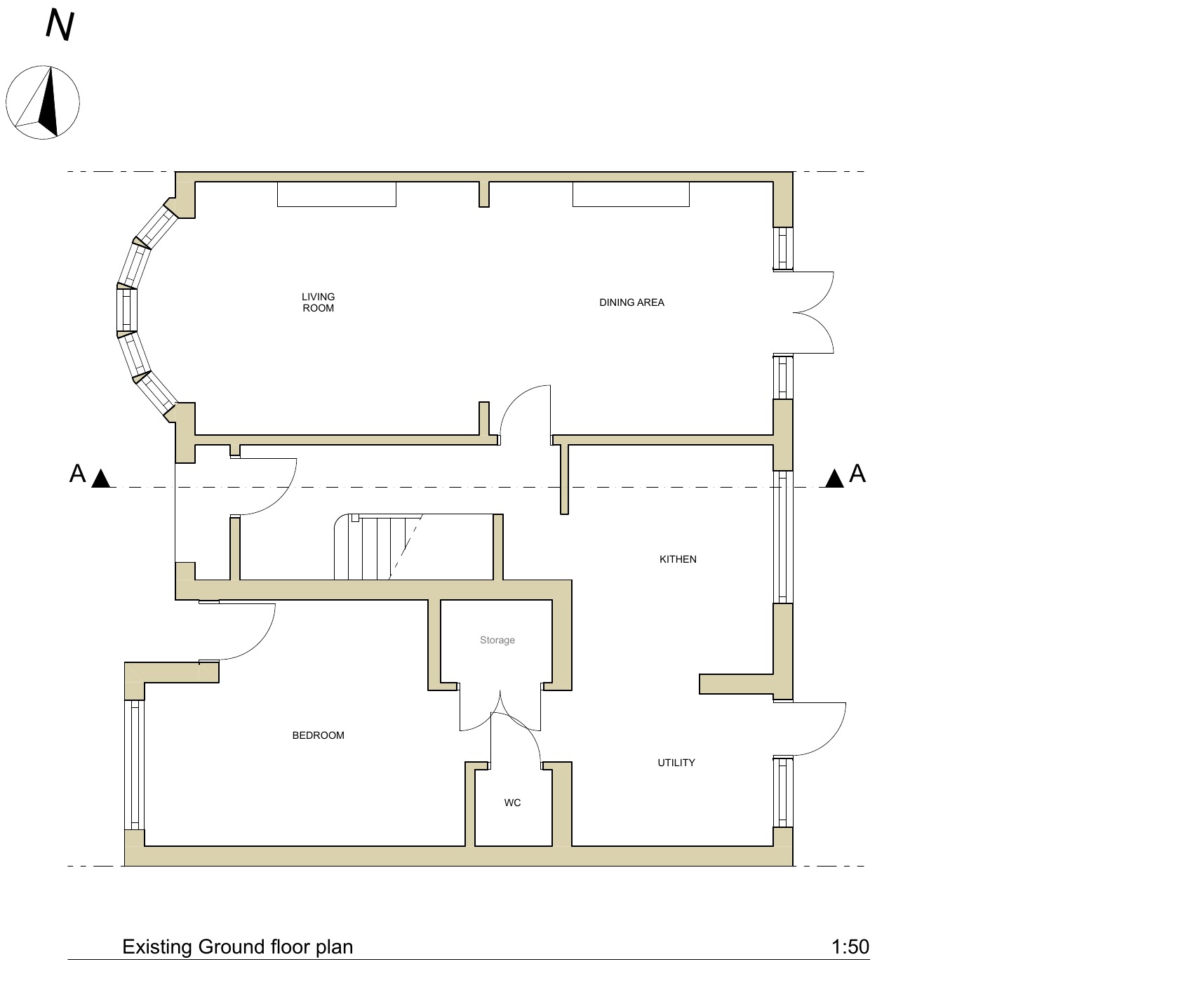 Existing ground floor plan of a home in Esher, Surrey